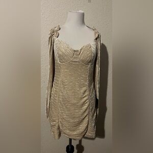 Lulu's Cream Ruched Long Sleeve Bodycon Dress